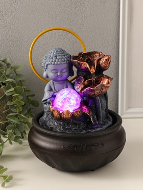 Фонтан настольный с подсветкой «Будда с лотосами - благополучие», 16×16×22 см