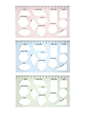 Набор 3 штуки трафаретов геометрические фигуры, линейка 17см  (артикул 10968114)  большой выбор товаров оптом и в розницу по низким ценам с доставкой