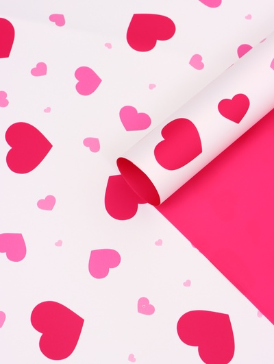 Пленка для цветов, «Сердца на белом», барби, 57×57 см