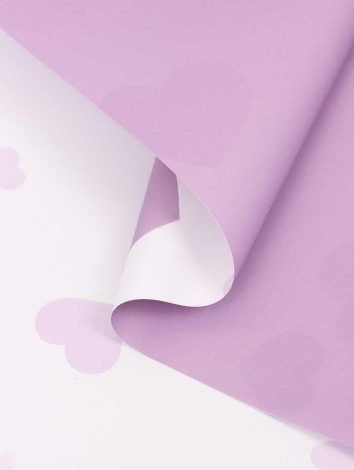 Пленка для цветов, «Сердца на белом», сиреневый, 57×57 см