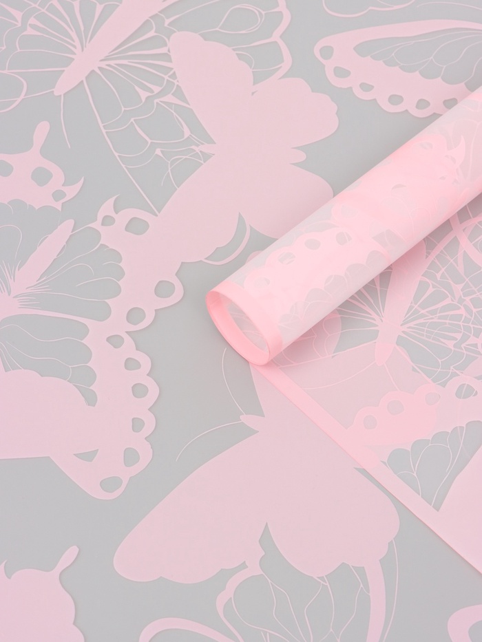 Пленка флористическая для цветов «Бабочки», розовая, 57×57 см - Фото 1