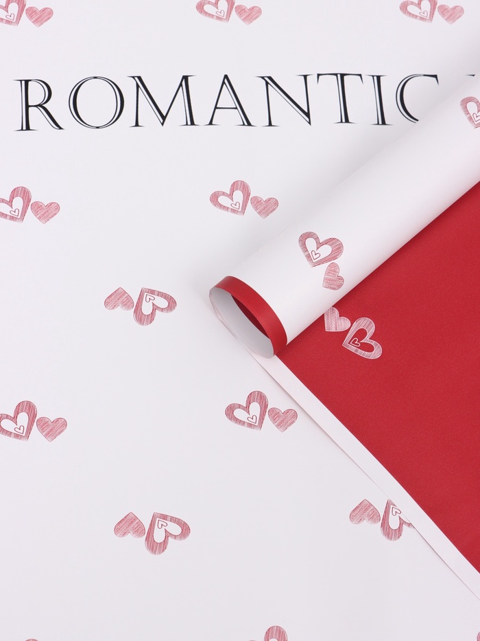 Пленка флористическая для цветов, «Двойные сердца», красная, 57×57 см