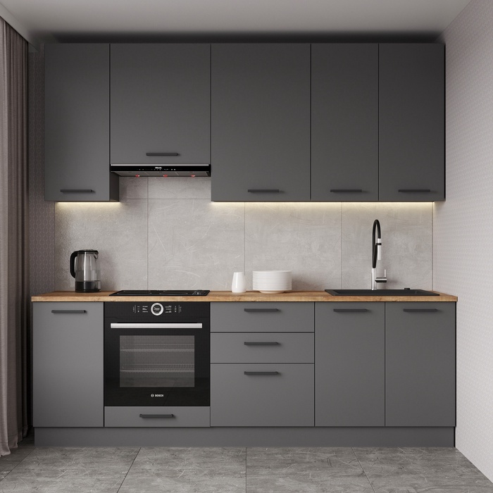 Кухонный гарнитур 2400х600 мм АНТРАЦИТ столешница Вотан 26мм