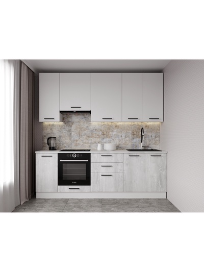 Кухонный гарнитур прямой «БЛАНКА», 2400×600 мм, столешница 26 мм, цвет жемчуг/пайн/марквина белый