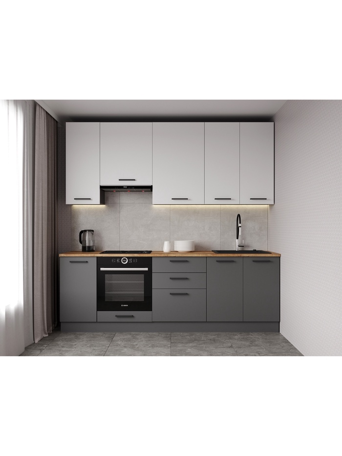 Кухонный гарнитур прямой «ВЕГАС», 2400×600 мм, столешница 26 мм, цвет антрацит/жемчуг/вотан - Фото 1