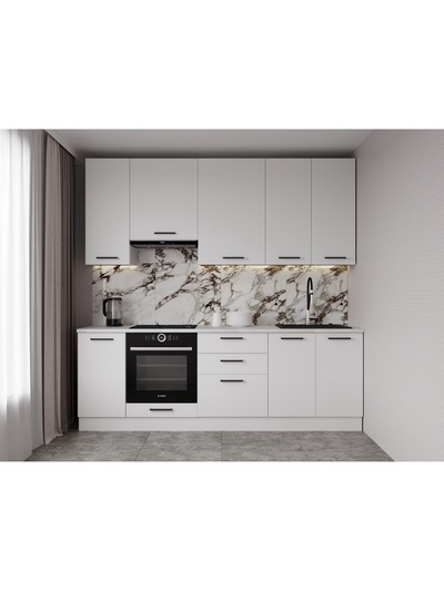 Кухонный гарнитур прямой «ЖЕМЧУГ», 2400×600 мм, столешница 26 мм, цвет жемчуг/марквина белый