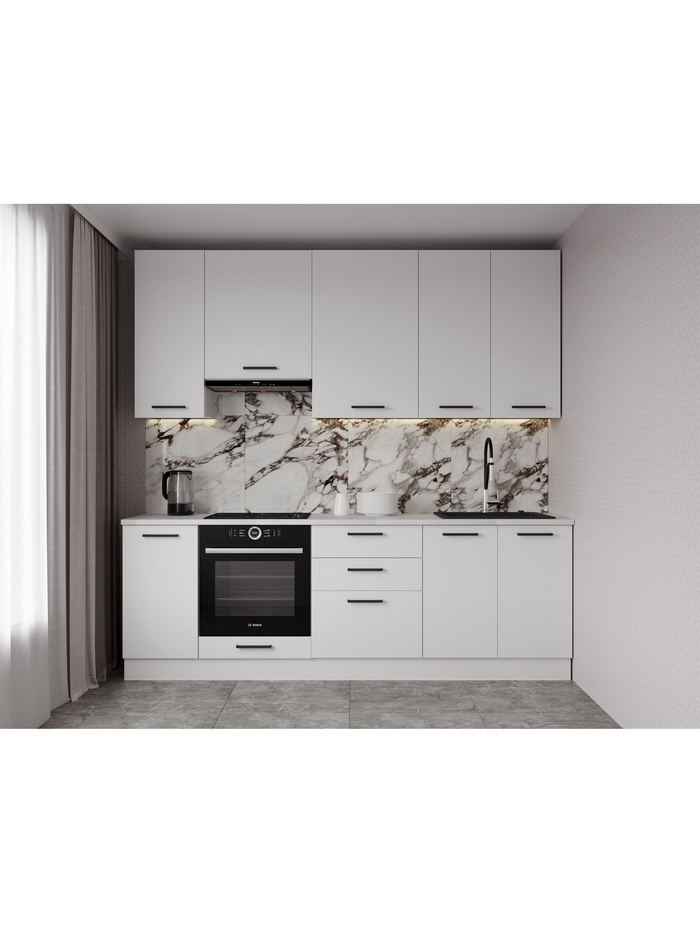 Кухонный гарнитур прямой «ЖЕМЧУГ», 2400×600 мм, столешница 26 мм, цвет жемчуг/марквина белый - Фото 1