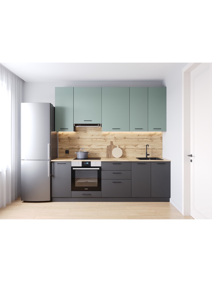 Кухонный гарнитур прямой «ИЗУМРУД», 2400×600 мм, столешница 38 мм, цвет антрацит/муссон/вотан - Фото 1