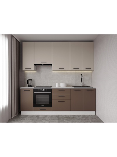 Кухонный гарнитур прямой «ЛАТТЕ», 2400×600 мм, столешница 26 мм, цвет мокко/сатин/марквина белый