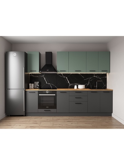 Кухонный гарнитур прямой «ИЗУМРУД», 2800×600 мм, цвет антрацит/муссон дуб Вотан