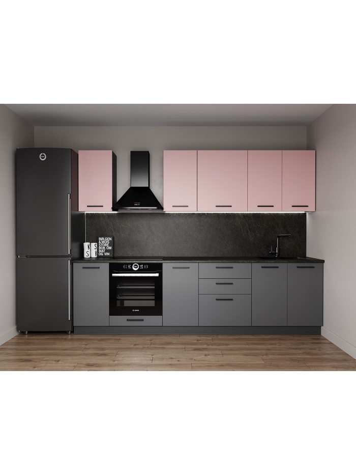 Кухонный гарнитур прямой «РОЗА», 2800×600 мм, цвет графит/розовый кварц детройт - Фото 1