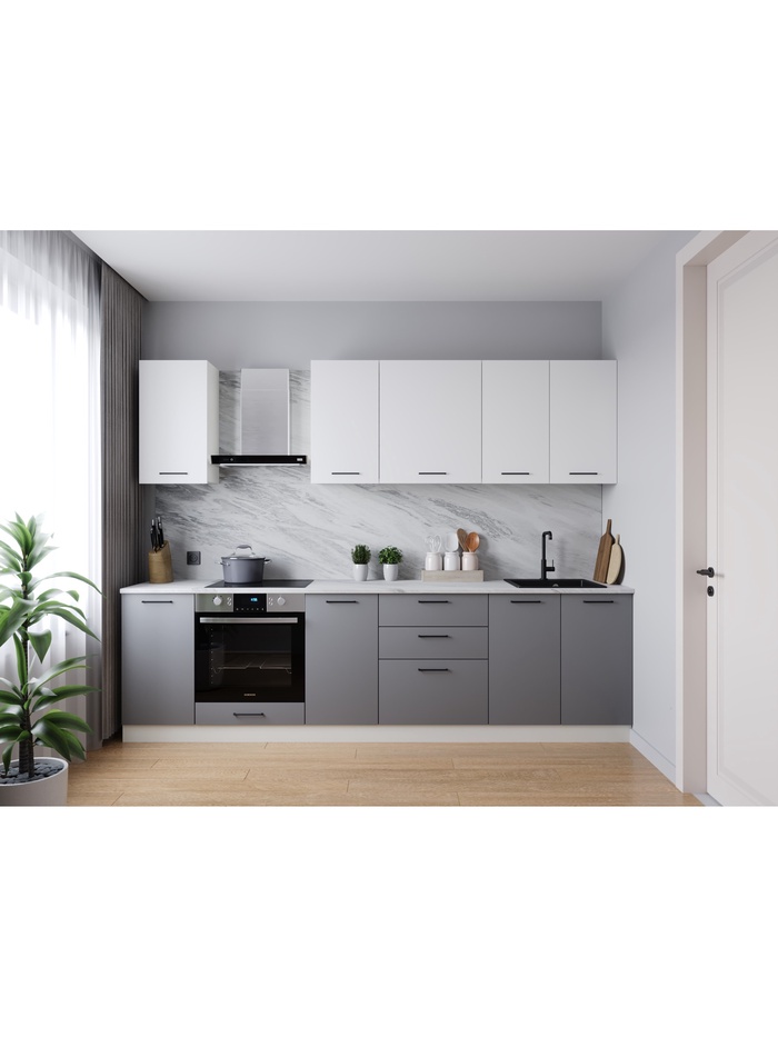 Кухонный гарнитур прямой «ЭЛЕГАНЦИЯ», 2800×600 мм, цвет вулканический серый/жемчуг лавант - Фото 1