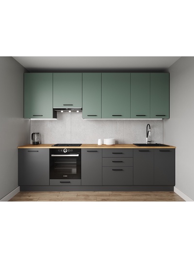 Кухонный гарнитур прямой «ИЗУМРУД», 3000×600 мм, цвет антрацит/муссон дуб Вотан