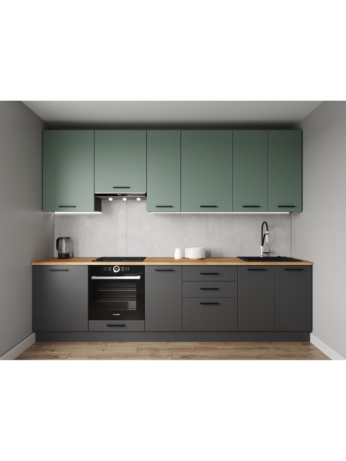 Кухонный гарнитур прямой «ИЗУМРУД», 3000×600 мм, цвет антрацит/муссон дуб Вотан - Фото 1