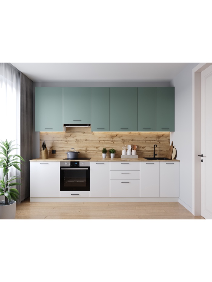 Кухонный гарнитур прямой «МУССОН», 3000×600 мм, цвет жемчуг/муссон дуб Вотан - Фото 1