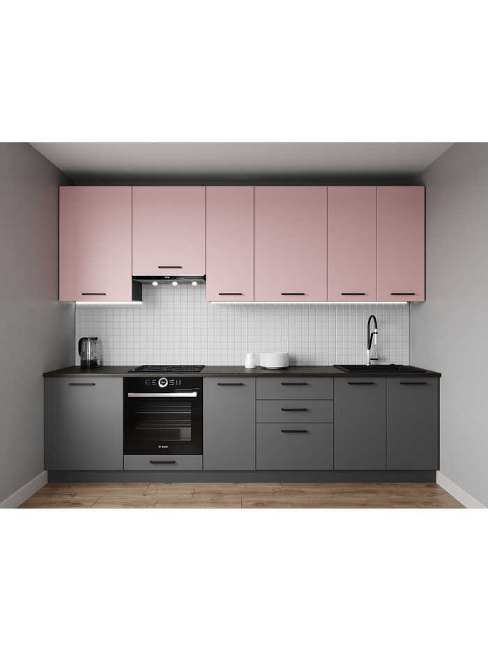 Кухонный гарнитур прямой «РОЗА», 3000×600 мм, цвет графит/розовый кварц детройт - Фото 1