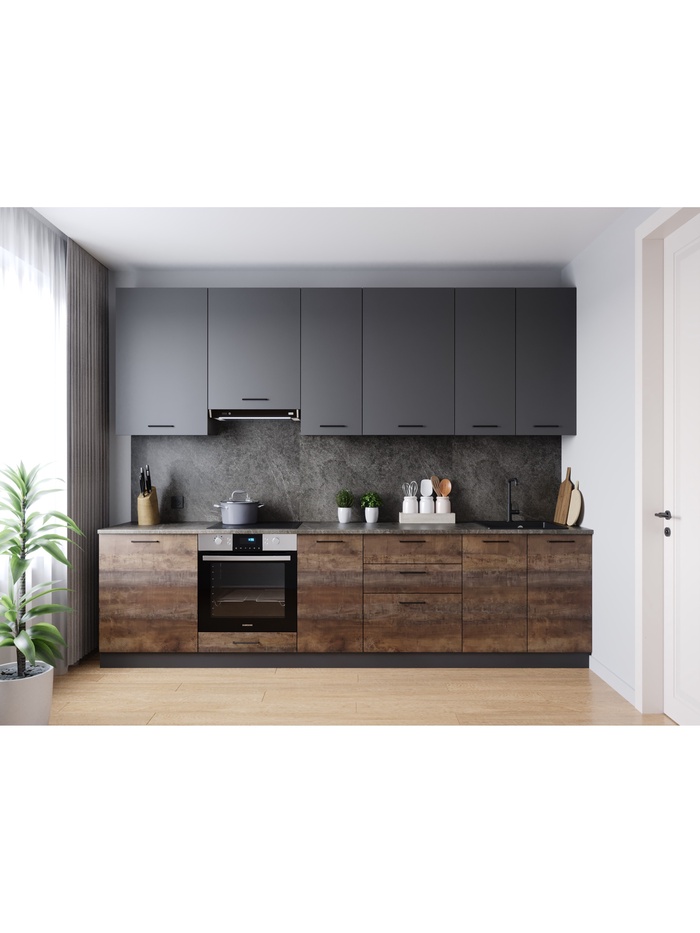 Кухонный гарнитур прямой «ТРАНСИЛЬВАНИЯ», 3000×600 мм, цвет антрацит/трансильвания детройт - Фото 1