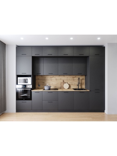 Кухонный гарнитур прямой «АНТРАЦИТ», 3400×600 мм, цвет антрацит дуб Вотан