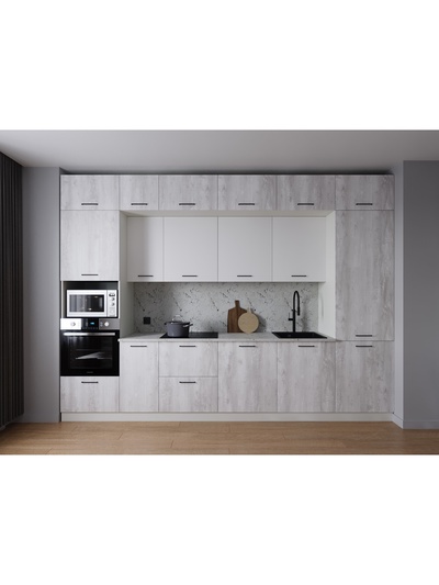 Кухонный гарнитур прямой «БЛАНКА», 3400×600 мм, цвет жемчуг/пайн мрамор марквина белый