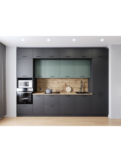 Кухонный гарнитур прямой «ИЗУМРУД», 3400×600 мм, цвет антрацит/муссон дуб Вотан