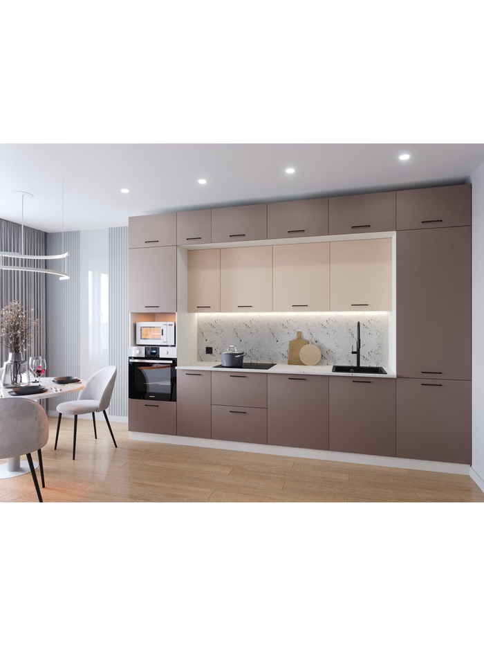 Кухонный гарнитур прямой «ЛАТТЕ», 3400×600 мм, цвет мокко/сатин мрамор марквина белый - Фото 1