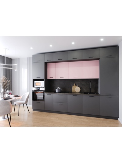 Кухонный гарнитур прямой «РОЗА», 3400×600 мм, цвет графит/розовый кварц детройт