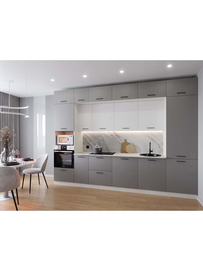 Кухонный гарнитур прямой «ЭЛЕГАНЦИЯ», 3400×600 мм, цвет вулканический серый/жемчуг лавант - Фото 1
