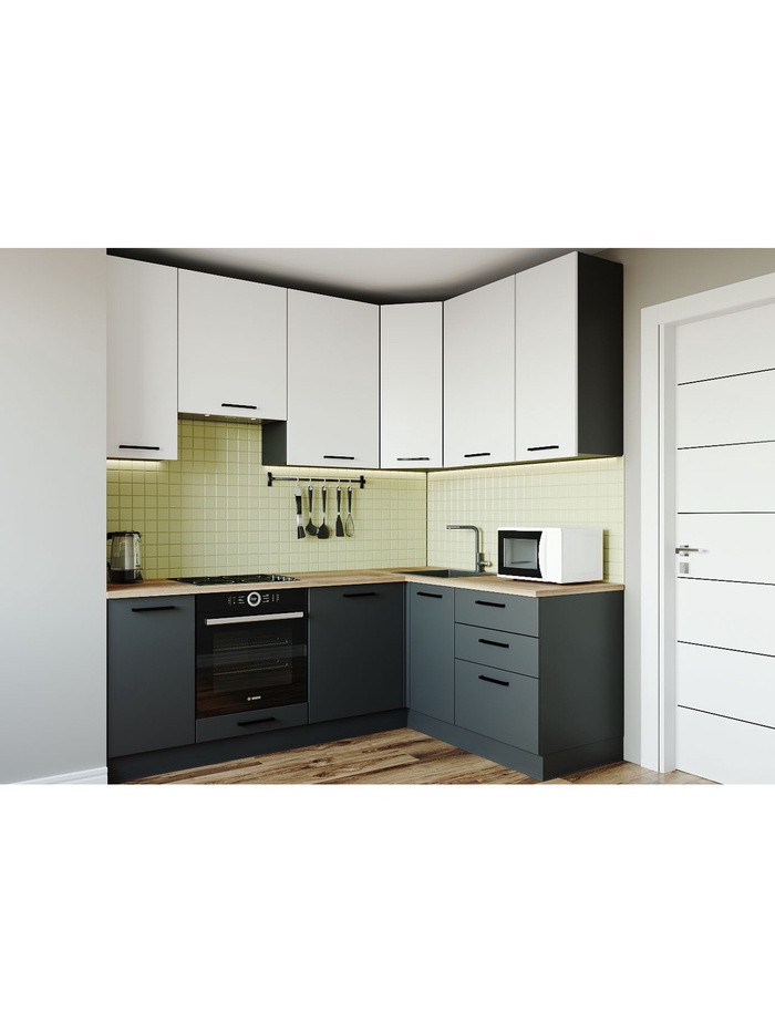 Кухонный гарнитур угловой «ВЕГАС», 2200×1600 мм, цвет антрацит/жемчуг дуб Вотан - Фото 1