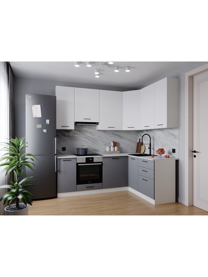 Кухонный гарнитур угловой «ЭЛЕГАНЦИЯ», 2200×1600 мм, цвет вулканический серый/жемчуг лавант - Фото 1