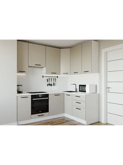 Кухонный гарнитур угловой «ШАМПАНЬ», 2200×1600 мм, цвет сатин мрамор марквина белый