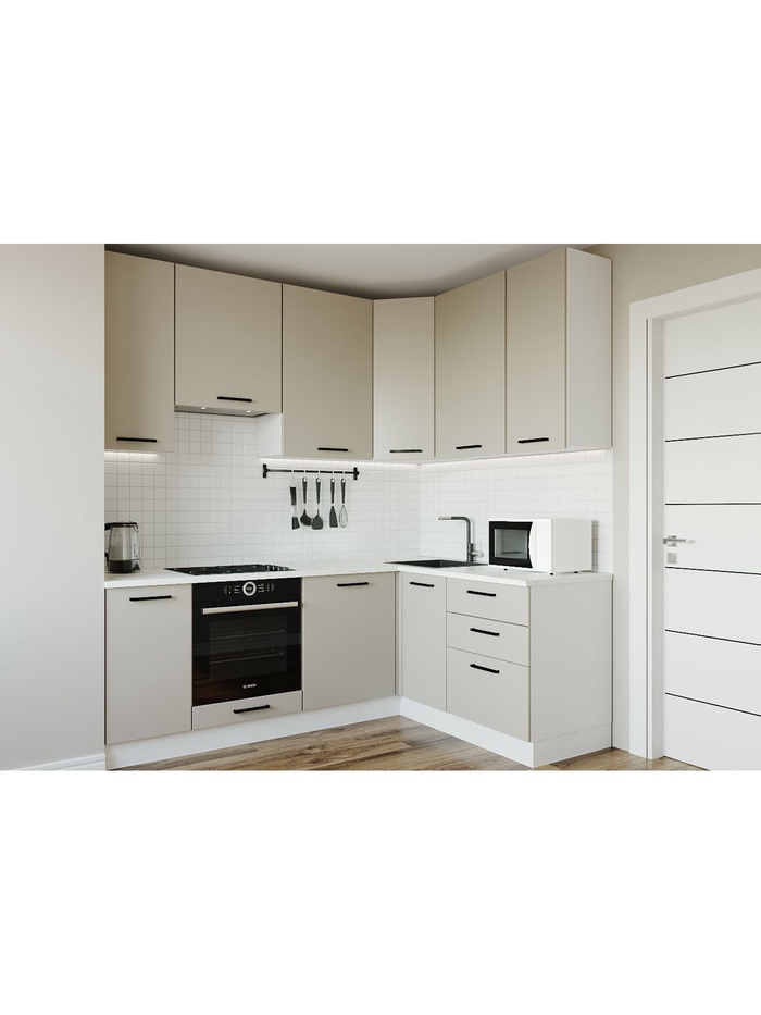 Кухонный гарнитур угловой «ШАМПАНЬ», 2200×1600 мм, цвет сатин мрамор марквина белый - Фото 1