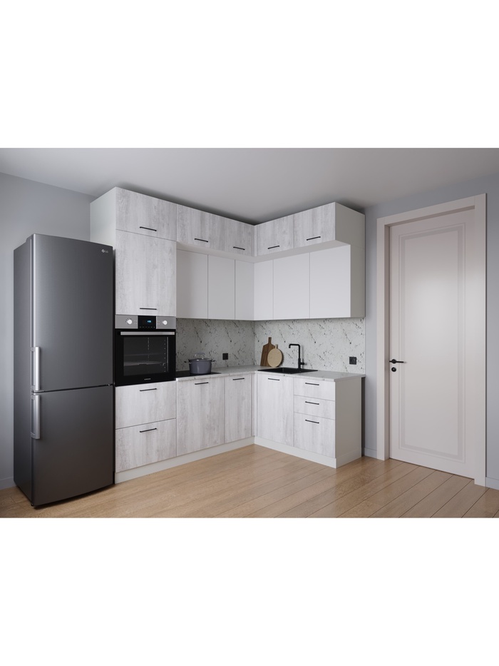 Кухонный гарнитур угловой «БЛАНКА», 2200×1700 мм, цвет жемчуг/пайн мрамор марквина белый - Фото 1