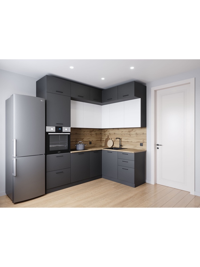 Кухонный гарнитур угловой «ВЕГАС», 2200×1700 мм, цвет антрацит/жемчуг дуб Вотан - Фото 1