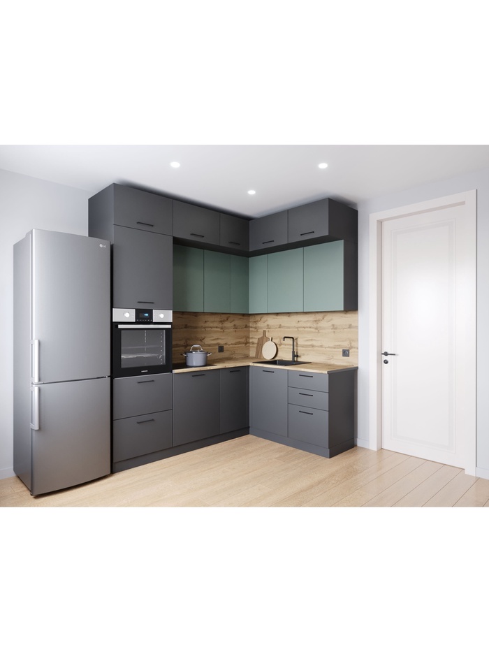 Кухонный гарнитур угловой «ИЗУМРУД», 2200×1700 мм, цвет антрацит/муссон дуб Вотан - Фото 1