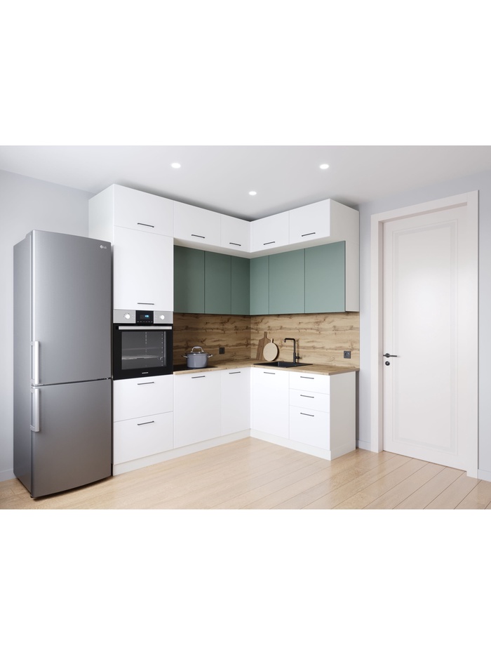 Кухонный гарнитур угловой «МУССОН», 2200×1700 мм, цвет жемчуг/муссон дуб Вотан - Фото 1