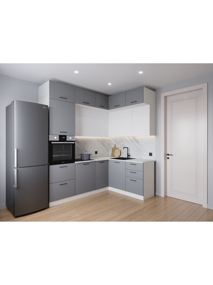 Кухонный гарнитур угловой «ЭЛЕГАНЦИЯ», 2200×1700 мм, цвет вулканический серый/жемчуг лавант - Фото 1