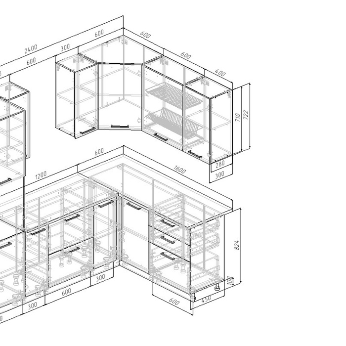 Кухонный гарнитур 2400х1600 мм АНТРАЦИТ столешница Вотан 26мм