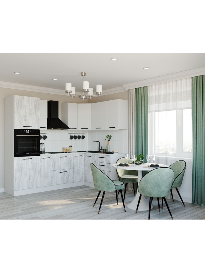 Кухонный гарнитур угловой «БЛАНКА», 2400×1600 мм, цвет жемчуг/пайн мрамор марквина белый - Фото 1