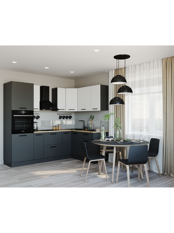 Кухонный гарнитур угловой «ВЕГАС», 2400×1600 мм, цвет антрацит/жемчуг дуб Вотан - Фото 1