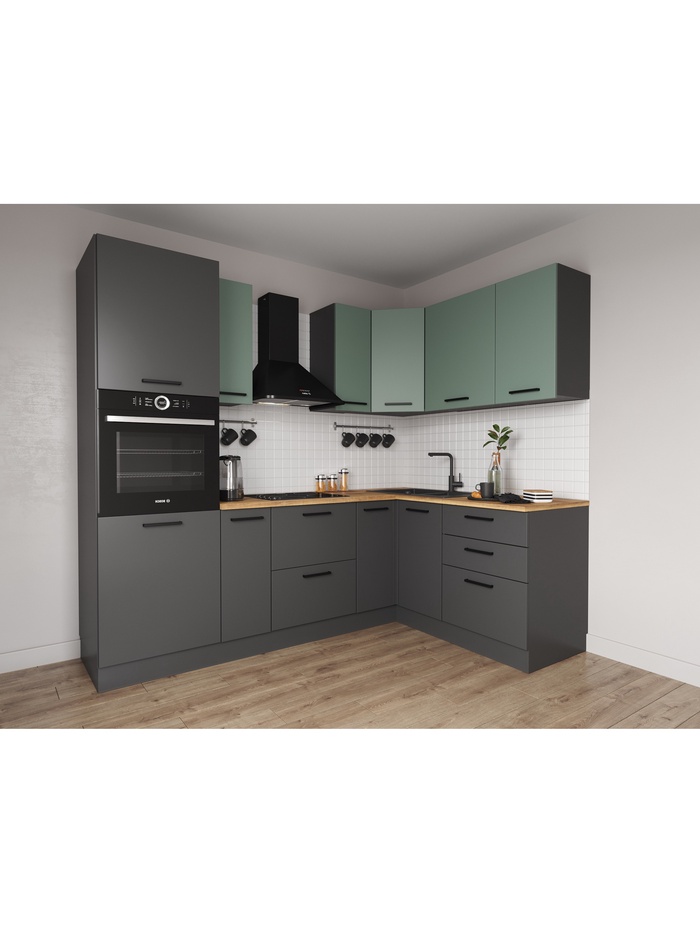 Кухонный гарнитур угловой «ИЗУМРУД», 2400×1600 мм, цвет антрацит/муссон дуб Вотан - Фото 1