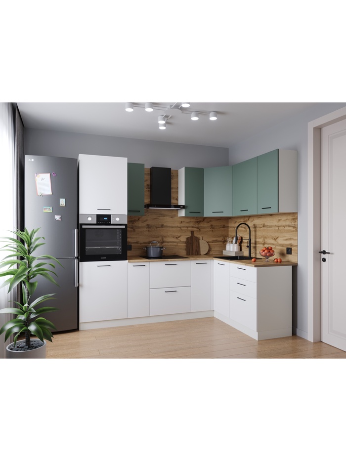 Кухонный гарнитур угловой «МУССОН», 2400×1600 мм, цвет жемчуг/муссон дуб Вотан - Фото 1