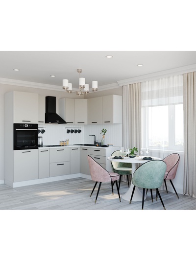 Кухонный гарнитур угловой «ШАМПАНЬ», 2400×1600 мм, цвет сатин мрамор марквина белый