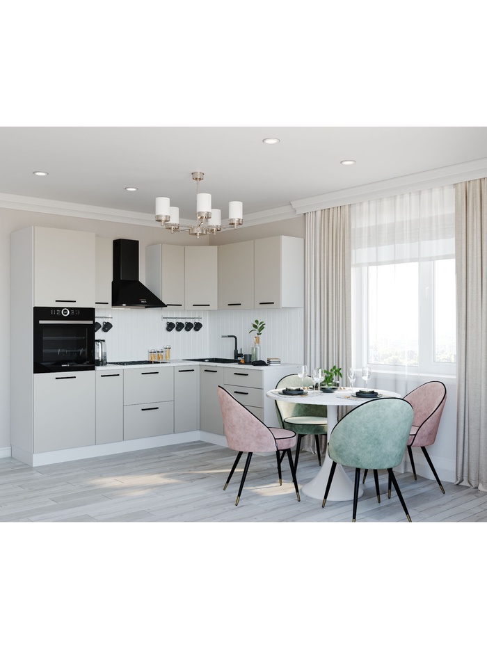 Кухонный гарнитур угловой «ШАМПАНЬ», 2400×1600 мм, цвет сатин мрамор марквина белый - Фото 1