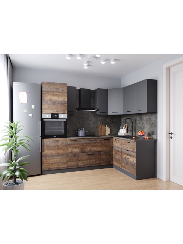 Кухонный гарнитур угловой «ТРАНСИЛЬВАНИЯ», 2400×1600 мм, цвет антрацит/трансильвания детройт - Фото 1