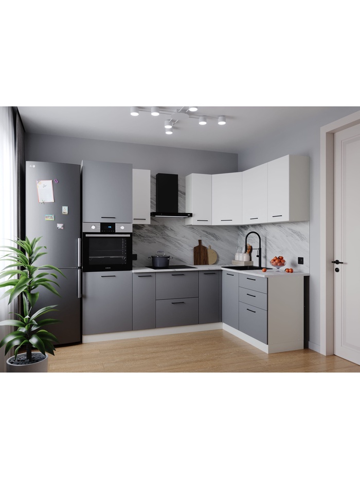 Кухонный гарнитур угловой «ЭЛЕГАНЦИЯ», 2400×1600 мм, цвет вулканический серый/жемчуг лавант - Фото 1