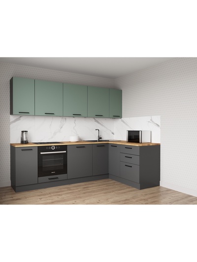 Кухонный гарнитур угловой «ИЗУМРУД», 2600×1600 мм, цвет антрацит/муссон дуб Вотан