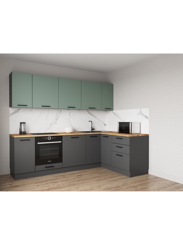 Кухонный гарнитур угловой «ИЗУМРУД», 2600×1600 мм, цвет антрацит/муссон дуб Вотан - Фото 1