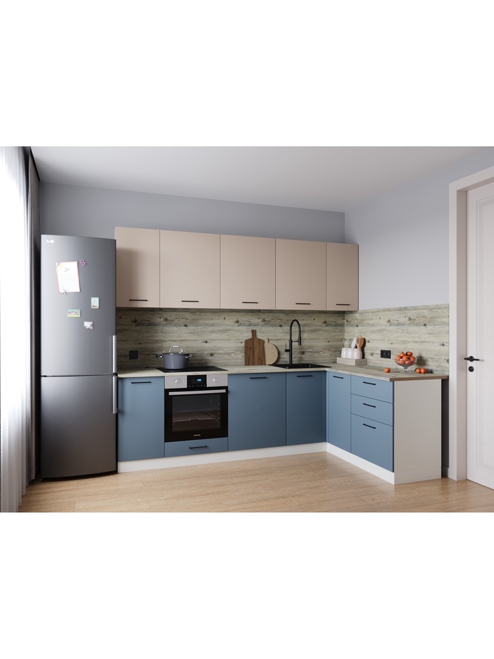 Кухонный гарнитур угловой «ФЬЮЖН», 2600×1600 мм, цвет маренго/сатин сосна осло - Фото 1