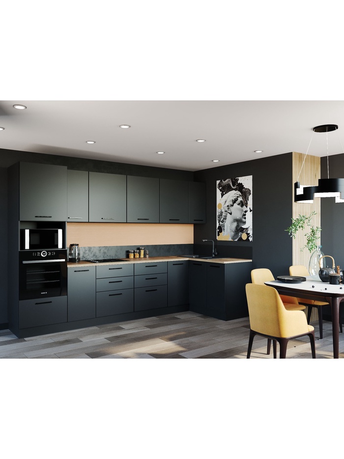 Кухонный гарнитур угловой «АНТРАЦИТ», 3200×1400 мм, цвет антрацит дуб Вотан - Фото 1