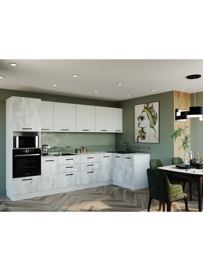 Кухонный гарнитур угловой «БЛАНКА», 3200×1400 мм, цвет жемчуг/пайн мрамор марквина белый